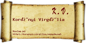 Korényi Virgília névjegykártya